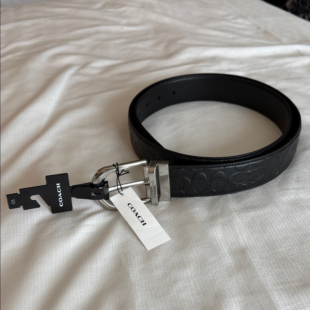 COACH Black Embossed Leather Belt - 42